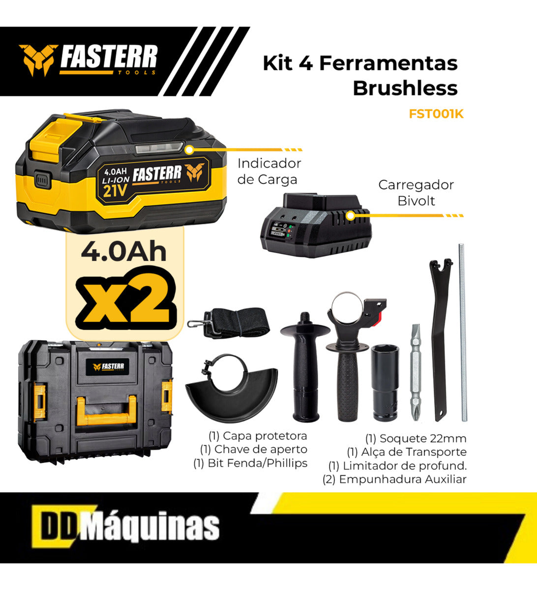 Kit Multi Ferramentas A Bateria 4 Em 1 Brushless - Fasterr