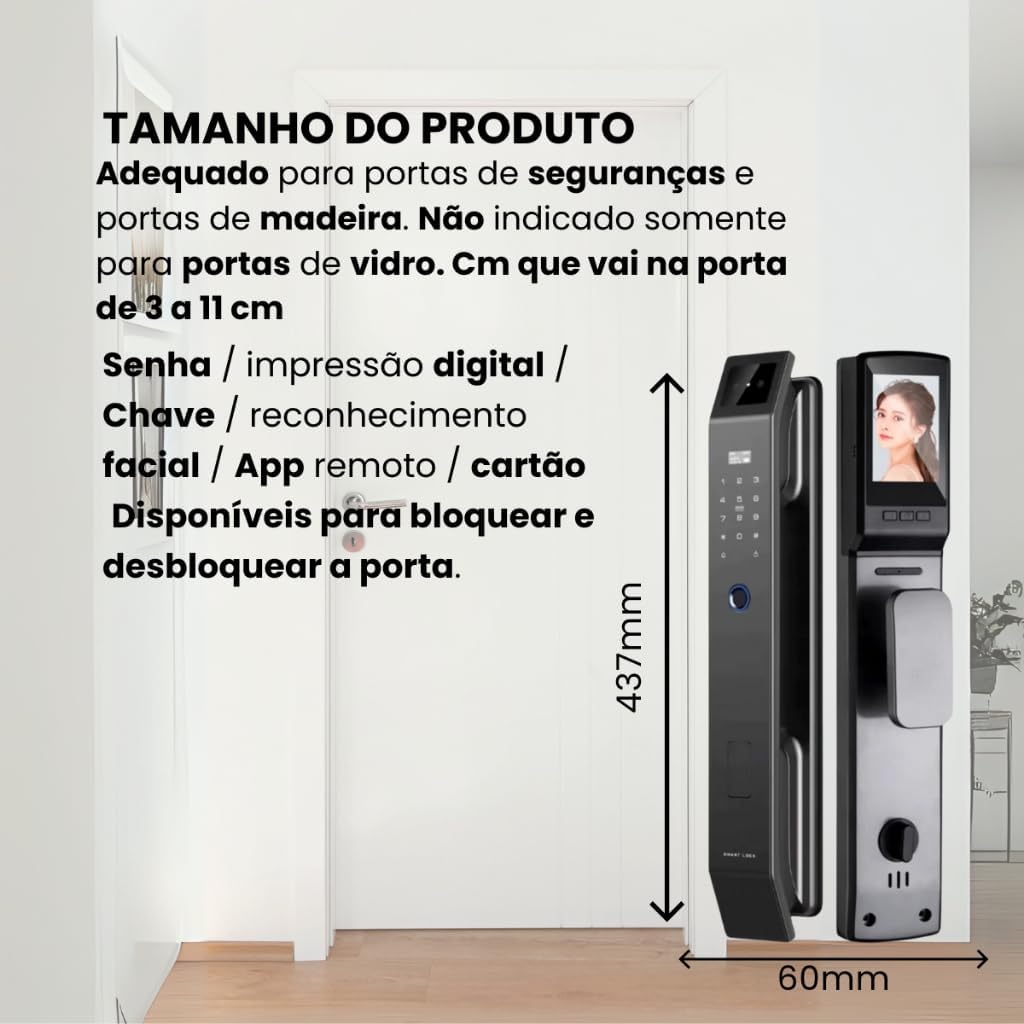 Fechadura eletrônica inteligente câmera, reconhecimento facial 3D, Digital Biométrica