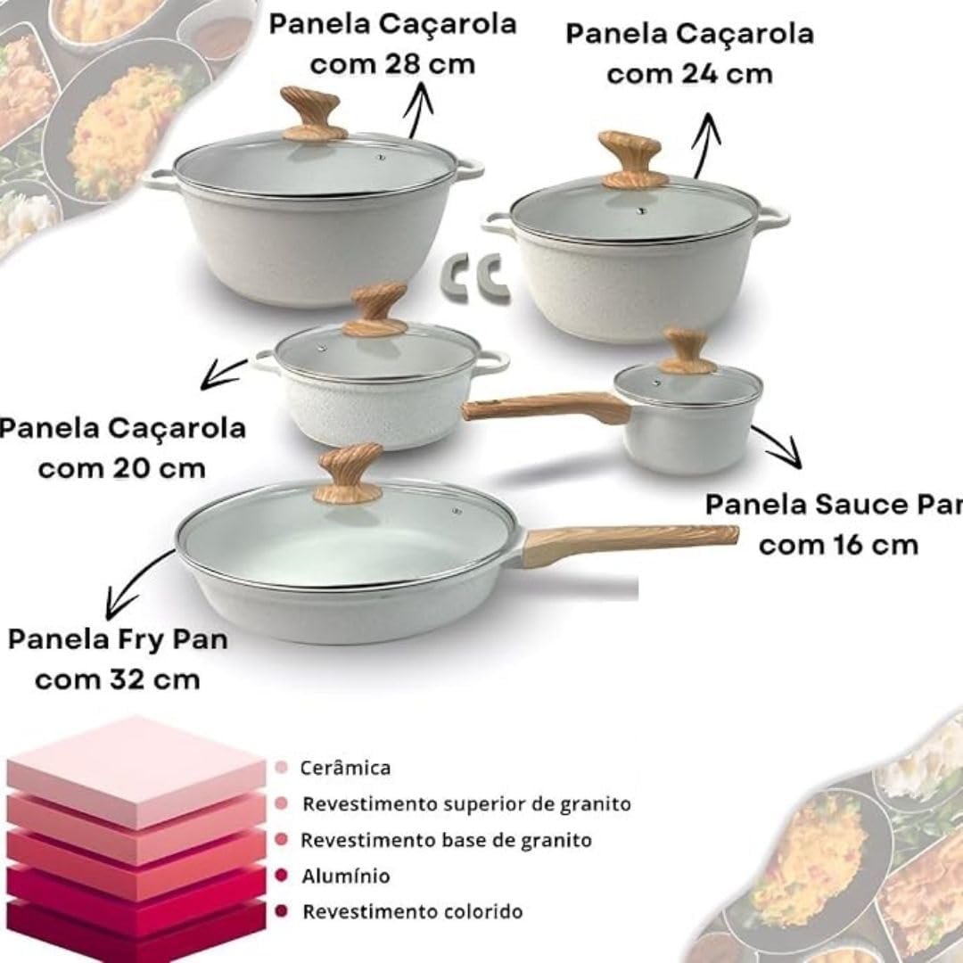 Jogo De Panelas Cookware 5 Peças Revestimento De Granito