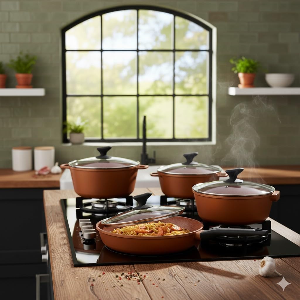 Jogo De Panelas Cookware 5 Peças Revestimento De Granito