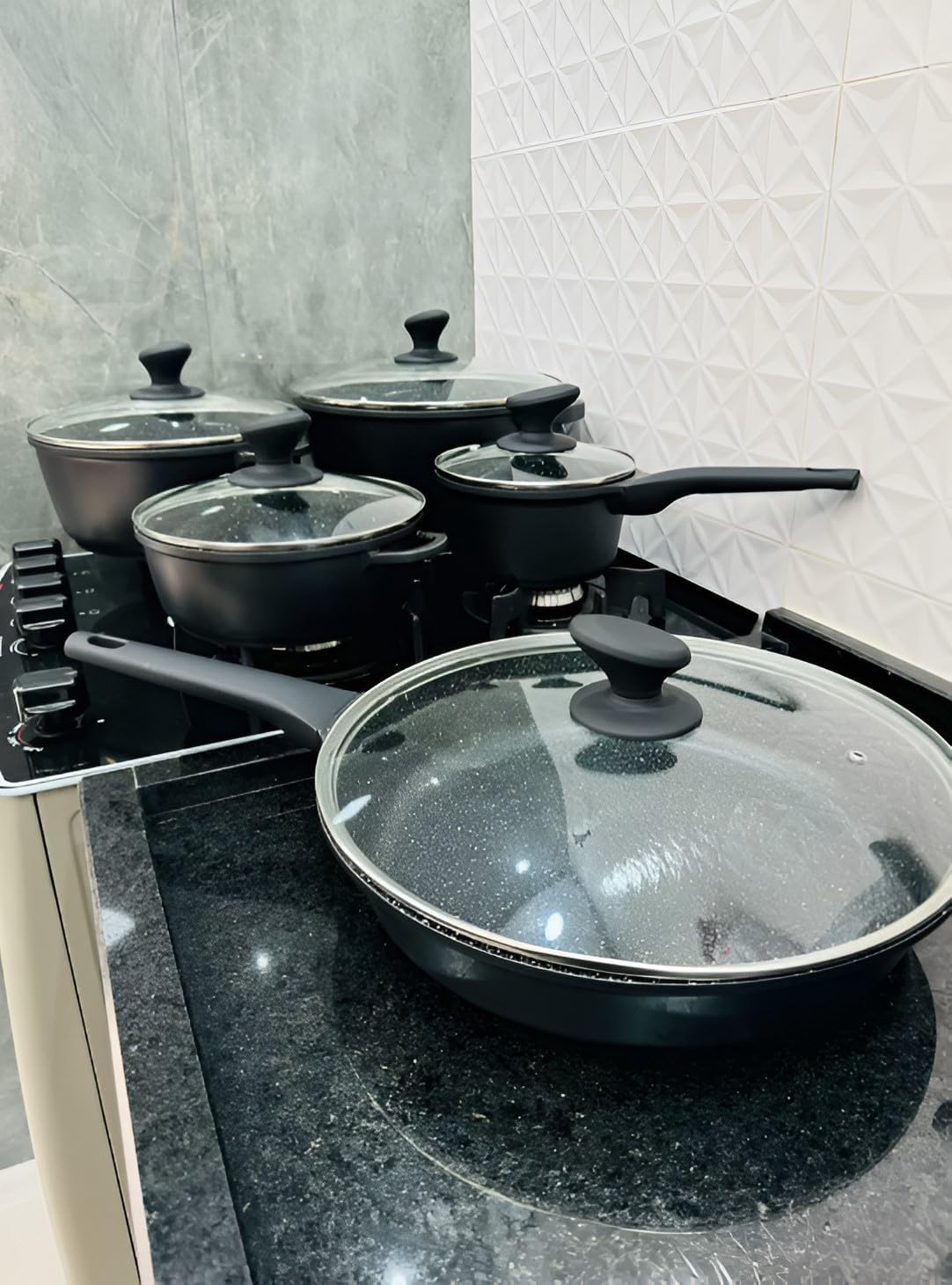 Jogo De Panelas Cookware 5 Peças Revestimento De Granito