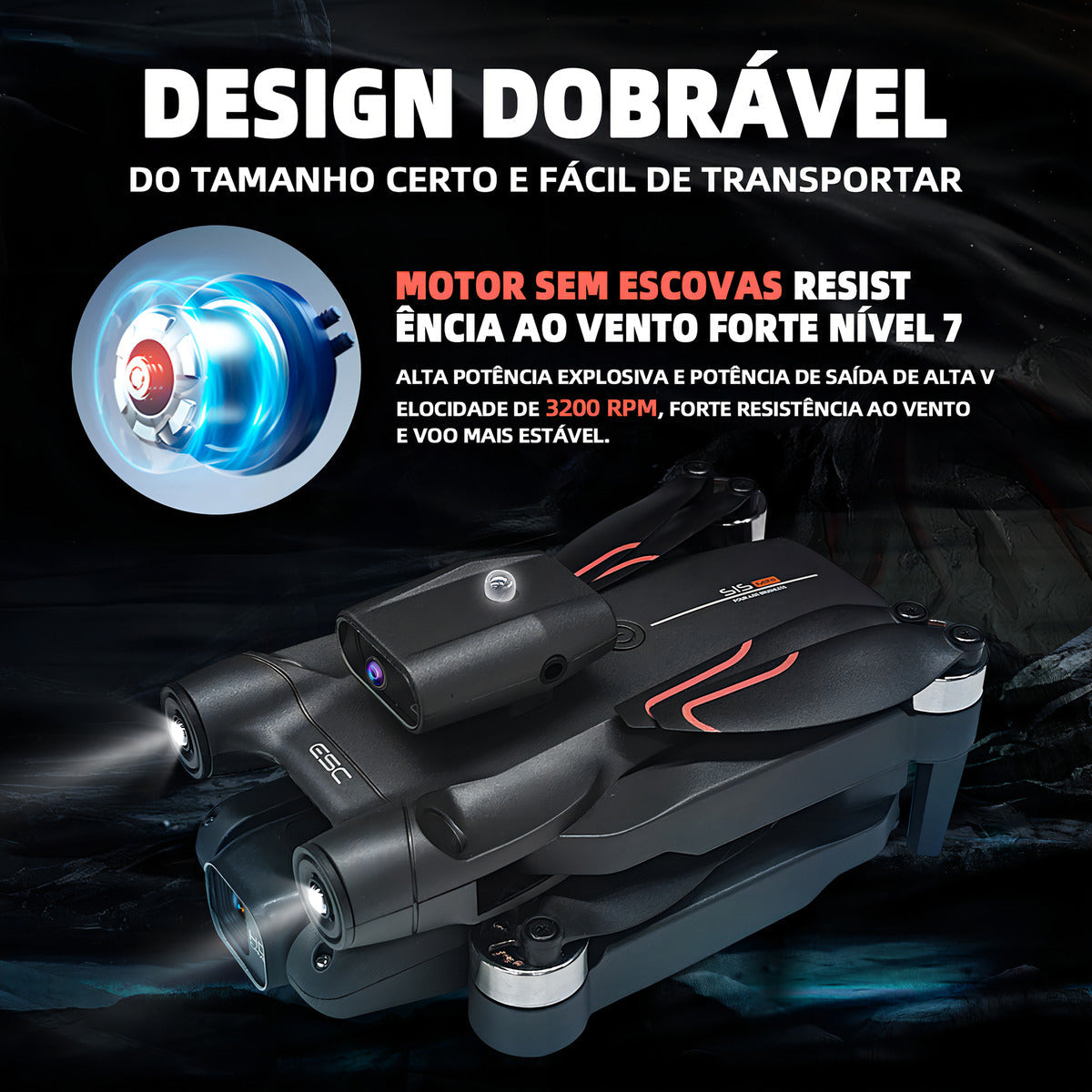 Drone com Câmera HD, Controle Remoto, Sensor de Obstáculos, 2 Baterias 3.7V 1800mAh